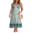 thumbnail image 1 of Robe Boho à Bretelles Spaghetti pour Femmes, Décontractée, Imprimé Floral, Sans Manches, Col en V, Robe Élégante, Rose m, 1 of 4