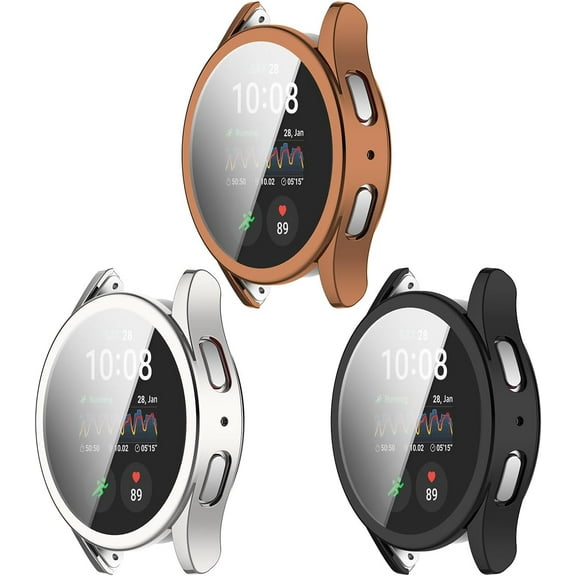 KOMI Screen Protector 3Pack Compatible with Samsung Galaxy Watch 7 44mm Case TPU Soft Watch Face Cover Full Protection (Black,Silver,Rose Gold)