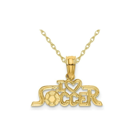 Gem & Harmony 10K Yellow Gold I HEART SOCCER Charm Pendant Necklace with Chain for Men