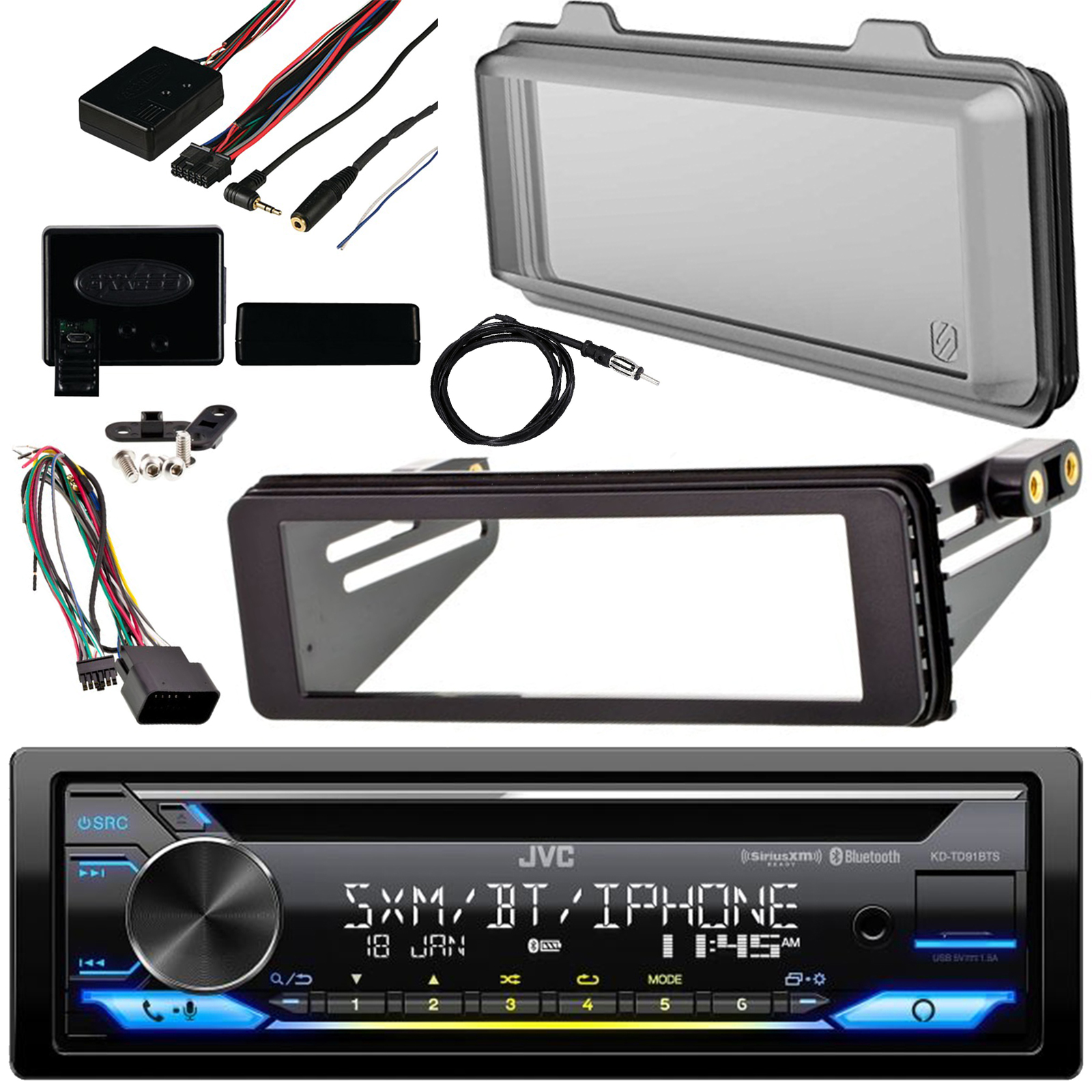 JVC InDash CD Player Bluetooth USB AUX AM/FM Radio Receiver Bundle