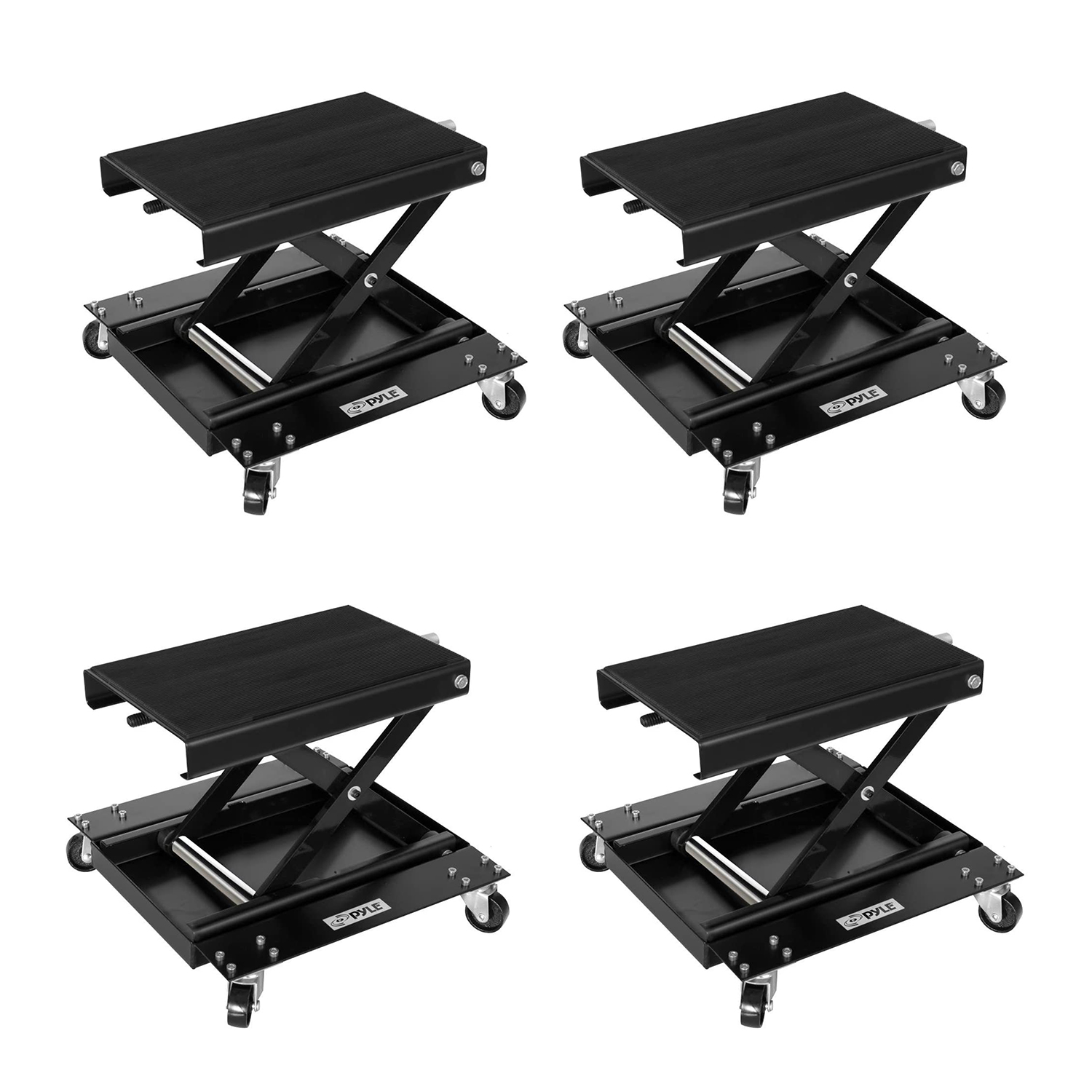 Pyle Motorcycle Scissor Hoist Stand Lift Jack & Dolly w/ Wheels, Black