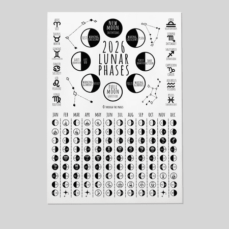 2026 Lunar Calendar Print: Full + New Moon Phases Poster, Witchy Celestial Wall Art, New Year Gift for Her, Astrology Decor Full Size 24''x36'' The Golden Shop