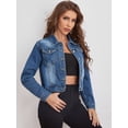 thumbnail image 2 of Cali Chic Denim Jacket for Women Celebrity Medium Washed Faded Blue (blue, Large), 2 of 8