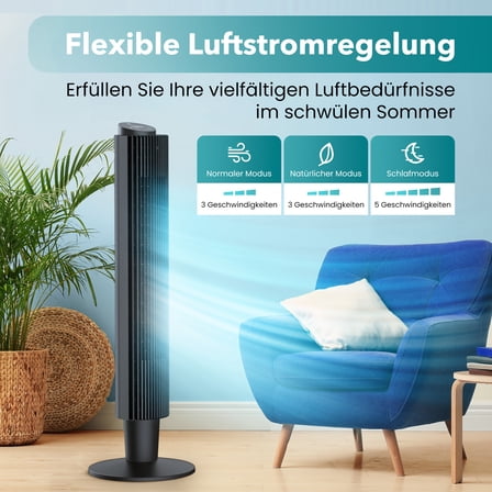 Tower Fan, 42" Height Adjustable, 90° Oscillating Tower Fan With 5 Fan Speeds, Sleep Mode, 12H On/Off Timer