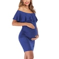 thumbnail image 4 of Qarigey Vestido de mujer Vestido de manga corta con hombros descubiertos Vestido de embarazada Falbala Tela de verano Prendas para la parte inferior del cuerpo azul SG Qarigey AP002176-12, 4 of 6