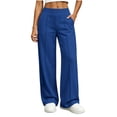 thumbnail image 2 of Neewe Womens Plain Wide Leg Cargo Pants Elastic Waist Loose Hiking Joggers with Pockets Daily Outfits, 2 of 7