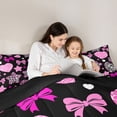 thumbnail image 4 of Feelyou Cute Leopard Zebra Print Bow Queen Comforter Set, Spooky Gothic Cartoon Comforter Sets Queen, Black Pink, Black Reversible, 3 Pieces, 1 Comforter and 2 Pillowcases, 4 of 7