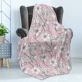 thumbnail image 4 of Pink and Grey Soft Flannel Fleece Throw Blanket, Vintage Floral Anemones Fragrance Soft Toned Yoga Botanical Beauty Art, Cozy Plush for Indoor and Outdoor Use, 50" x 70", Rose Pale Grey, by Ambesonne, 4 of 5