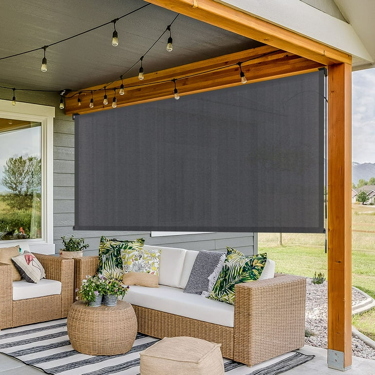 Vicllax 4 Wx6 H Outdoor Roller Shades Blinds for Patio Porch Crank Operation Sun Blocking Grey Walmart