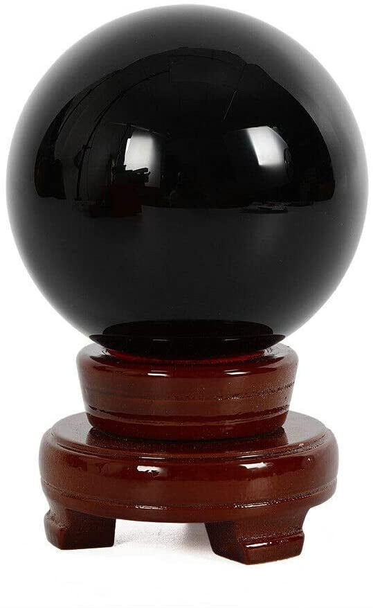 HOT SELL NATURAL OBSIDIAN POLISHED BLACK CRYSTAL SPHERE BALL 40-100MM STAND 