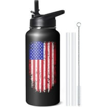 32oz American Flag Water Bottle with Straw - Stainless Steel Insulated Tumbler for Gym, Hiking, Sports - Patriotic Military Gift for Veterans & Police