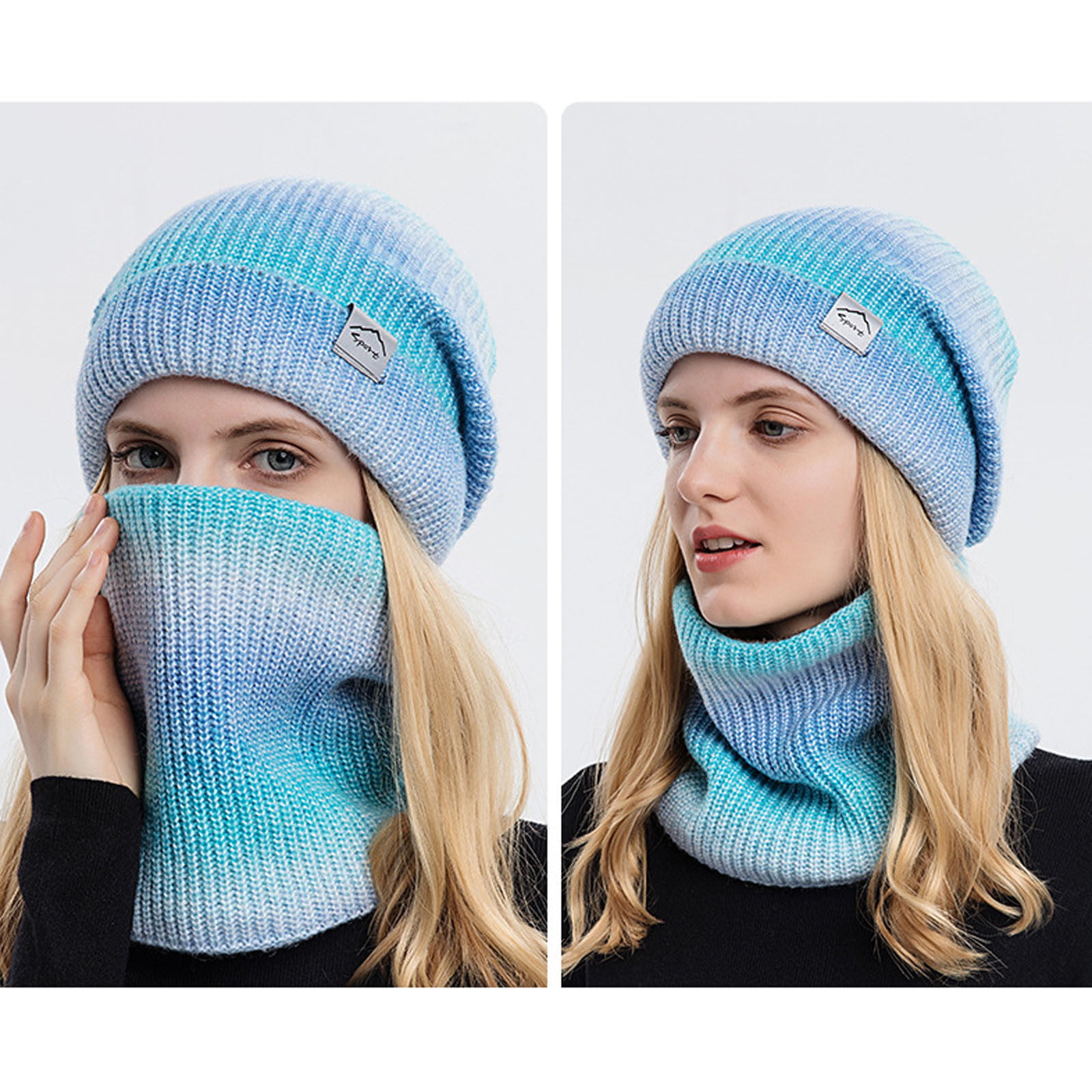 EHTMSAK Womens Beanies Pompom Hats for Adults Knitted with Scarf Glove  Chunky Lined Skull Cap Cuff Beanie Hat 3 PCS Blue Free Size 