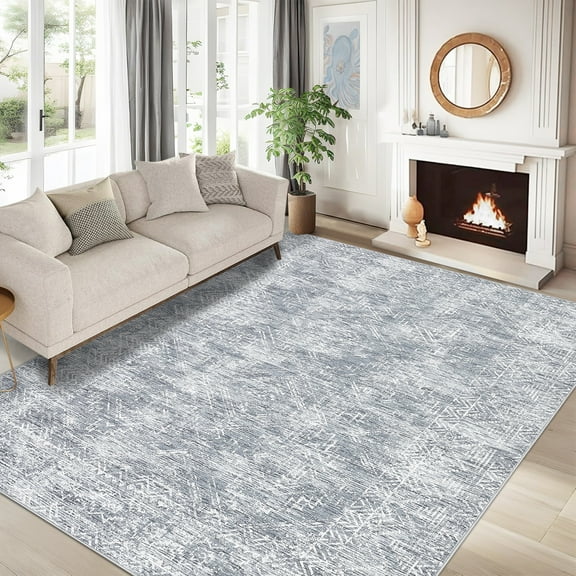 FairOnly 8'x10' Washable Area Rugs for Living Room Contemporary Geometric Grey Soft Indoor Floor Rugs Ultra-Thin Big Carpet for Family Room