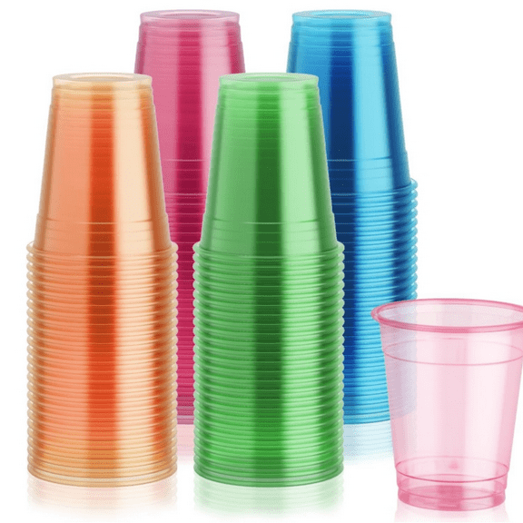 Lilymicky 100 Pack 12 oz Plastic Cups, Neon Glowing Plastic Party Cups, Assorted Neon Colors for Parties, Carnivals, and Any Events