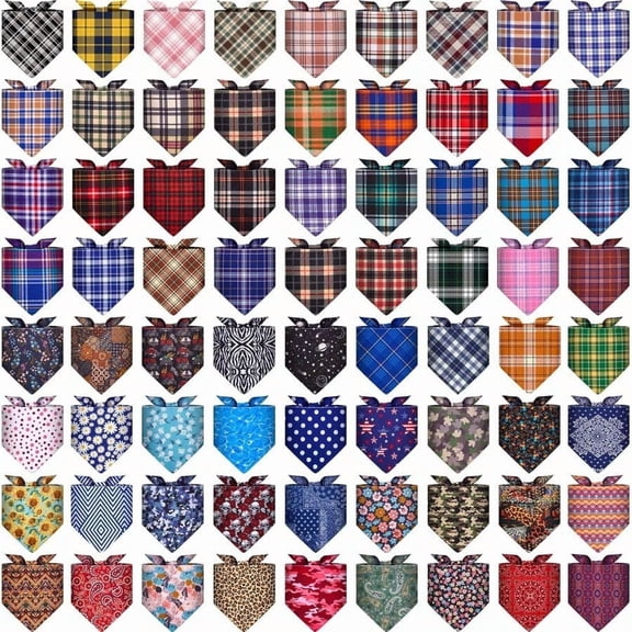 72 Packs Dog Bandanas Bulk Buffalo Plaid Cat Bandana Summer Scarf Triangle Fruit Drool Bibs Washable Adjustable Kerchief Dog Cat Bandana for Beach Small Medium Pet plies Plaid