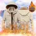 thumbnail image 2 of Men's Jacket Winter Warm Hooded Coat Casual Stand Up Collar Soft Velvet Lined Thick Outdoor Windproof Pockets, 2 of 2