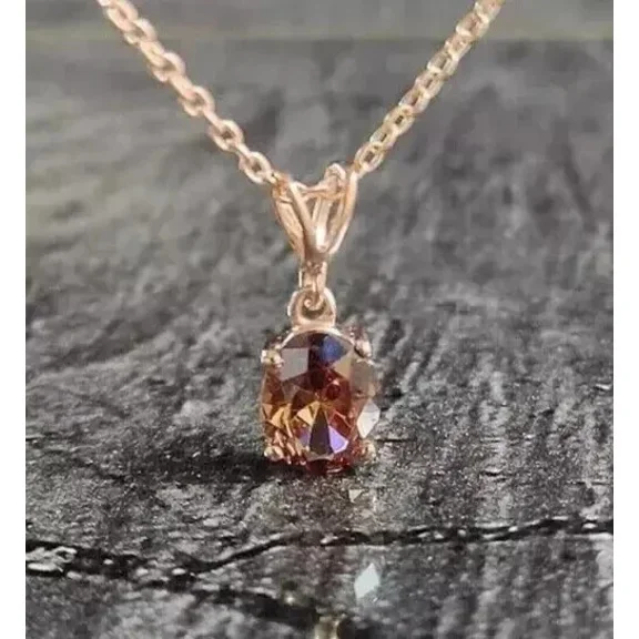 2Ct Oval Simulated Morganite 14K Rose Gold Plated Solitaire Pendant