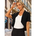 thumbnail image 2 of Chaqueta tipo cárdigan informal de negocios para mujer, ligera, de manga corta, abierta en la parte delantera, con solapa y muesca negro XL, 2 of 6