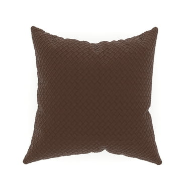 Decorative Throw Pillow Cover, 18” x 18”, Brown, Embossed Diagonal Basketweave Pattern in Brown on Faux Leather Creating a Natural Sense of Style for any Living Room, Bed, and Sofa