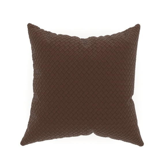 Decorative Throw Pillow Cover, 18” x 18”, Brown, Embossed Diagonal Basketweave Pattern in Brown on Fauz Leather Creating a Natural Sense of Style for an Living Room, Bed, and Sofa.