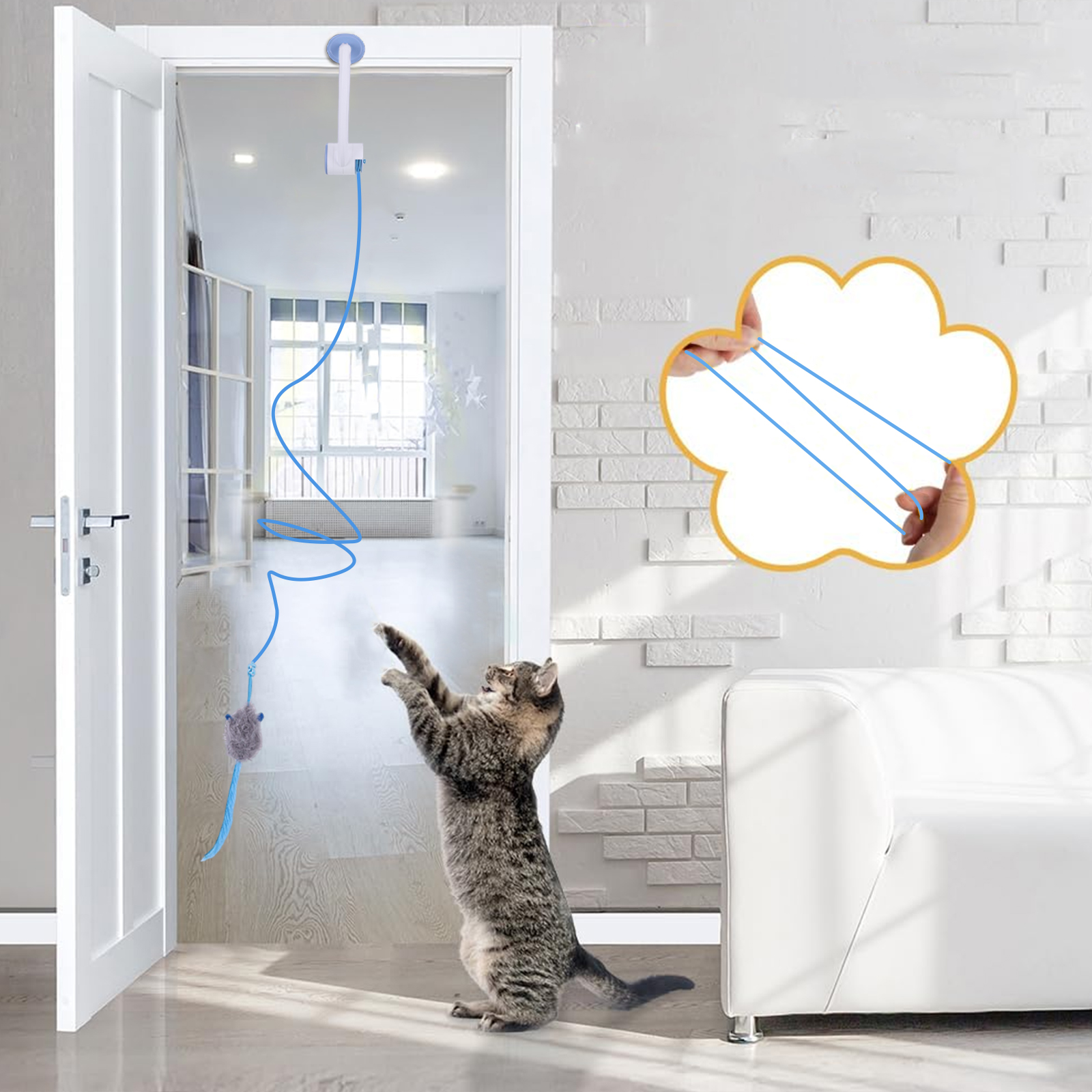 golytefs Door Hanging Automatic Retractable Kitten Toys with 3 Catnip Mice Teaser Electronic Self Play Feather Cat String Toy Interactive Cat Teaser Retractable Toys for Cat Kitten Playing Exercising