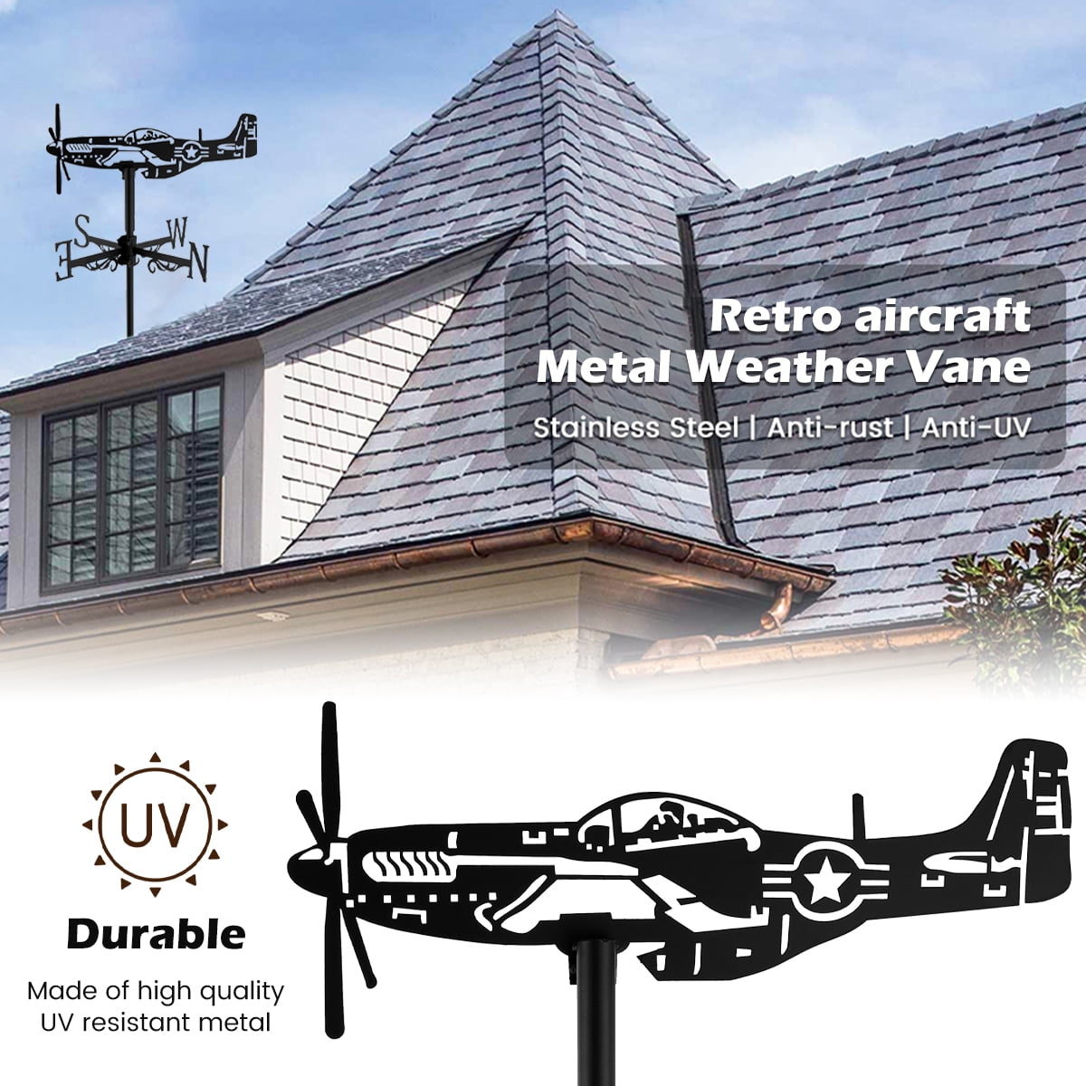 Xinmier Weathervane Five-Pointed Star Silhouette Weather Vane Weathercock  Direction Indicator Garden Stake Art Decor Stainless Steel for Outdoor 