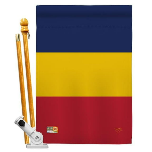 BD-CY-HS-108301-IP-BO-D-US15-BD 28 x 40 in. Chad Flags of the World Nationality Impressions Decorative Vertical Double Sided House Flag Set with Pole Bracket & Hardware
