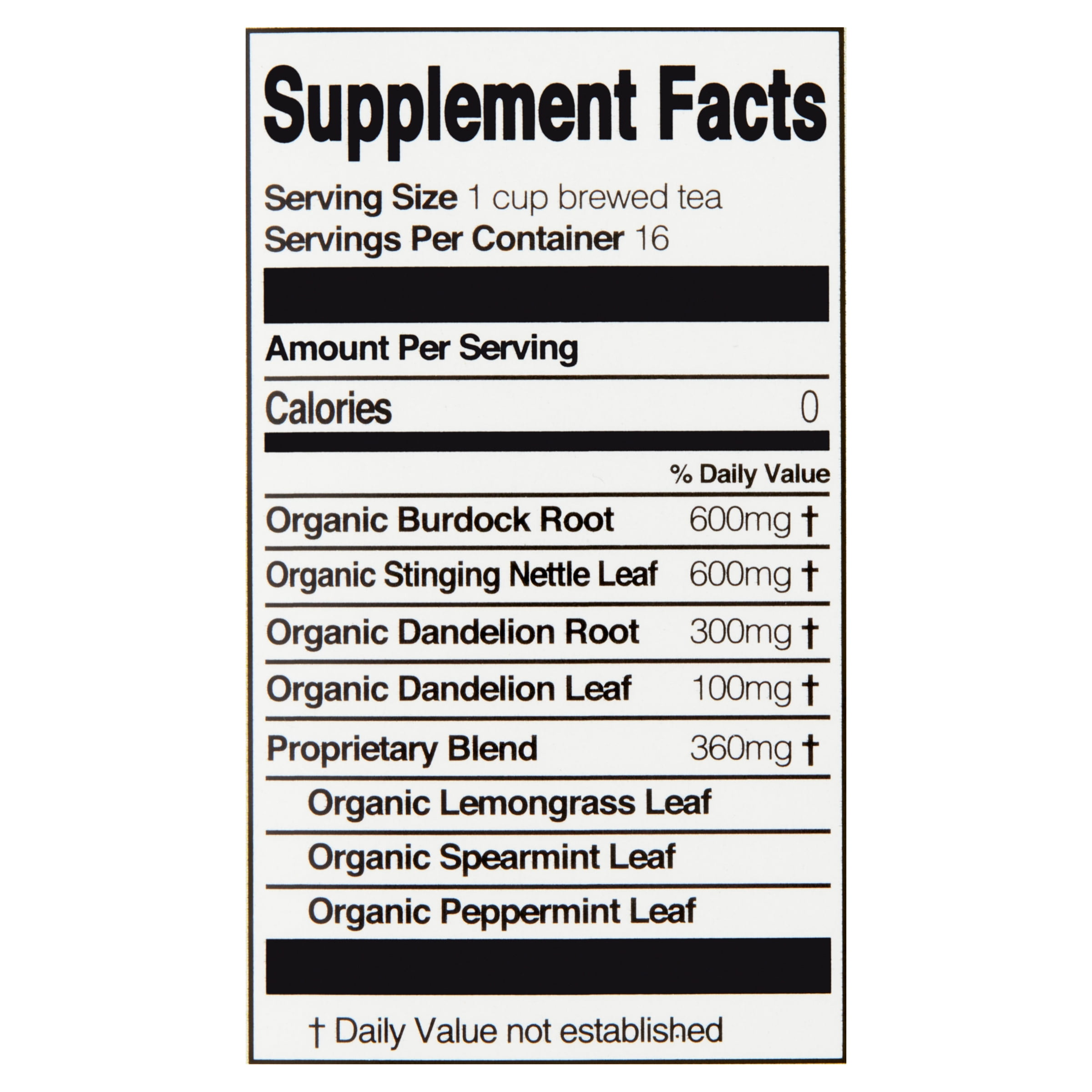 Great Value Organic Detox Herbal Tea Supplement, 16 Ct Tea Bags