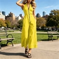 thumbnail image 5 of Jumpsuits for Women Sleeveless Zipper V Neck One Piece Jumpsuit Waist Cinched Slim Fit Wide Leg Ankle Length Jumpsuit with Pockets Summer Casual Outfits, 5 of 6