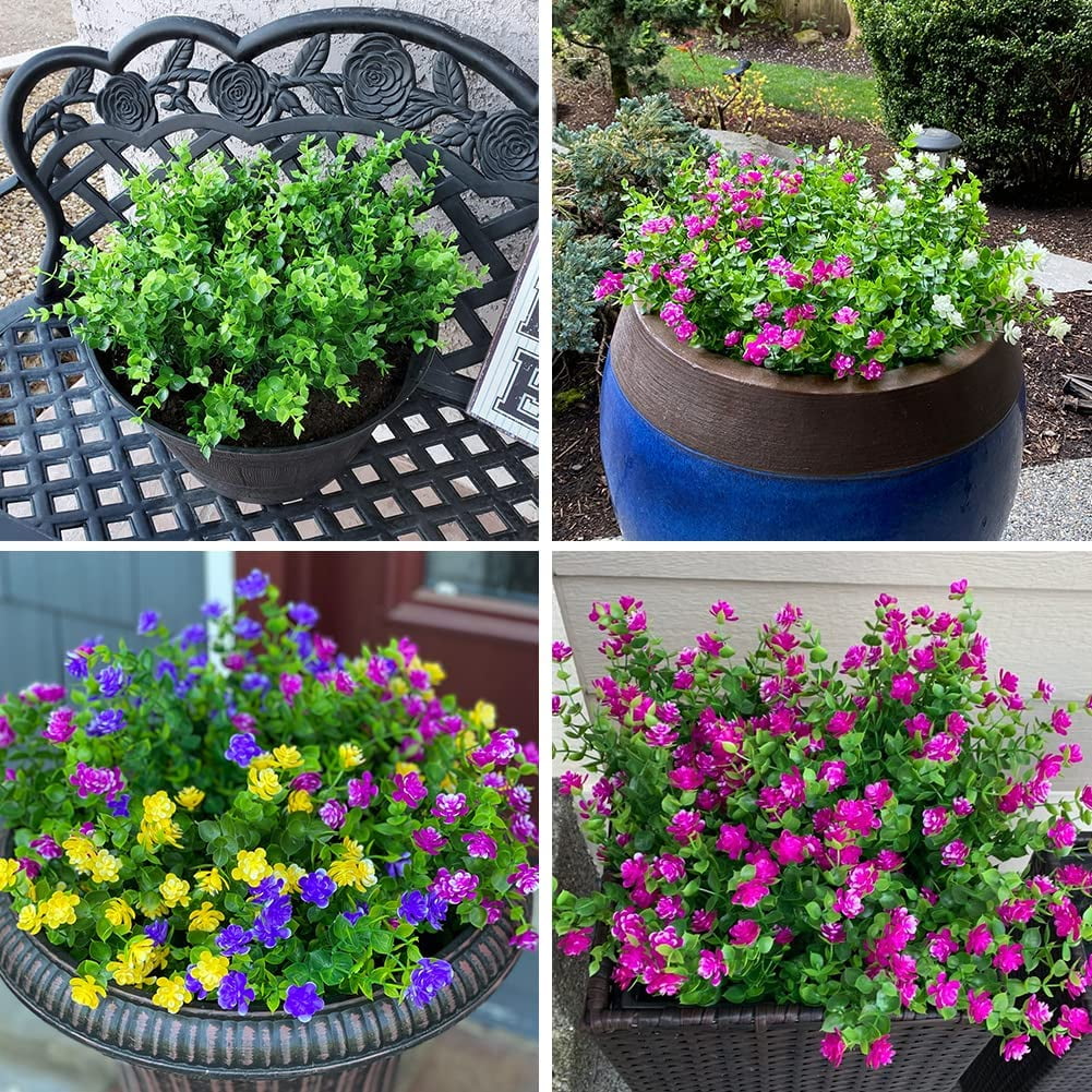 Outdoor Artificial Fake Flowers No Fade UV Resistant Faux Plastic Plants for Hanging Planter Patio Yard Wedding Indoor Home Kitchen Farmhouse Décor (White)