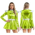thumbnail image 5 of Haitryli Women's Alien Outfits Long Sleeves A-line Dress with Belt Shiny Outer Space Outfit Green L, 5 of 6