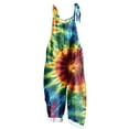 thumbnail image 3 of lcziwo Womens Cotton Linen Jumpsuits Summer Casual Loose Fit Adjustable Straps Overalls Fashion Tie Dye Print Wide Leg One Piece Pants with Pockets Multicolor XL, 3 of 6