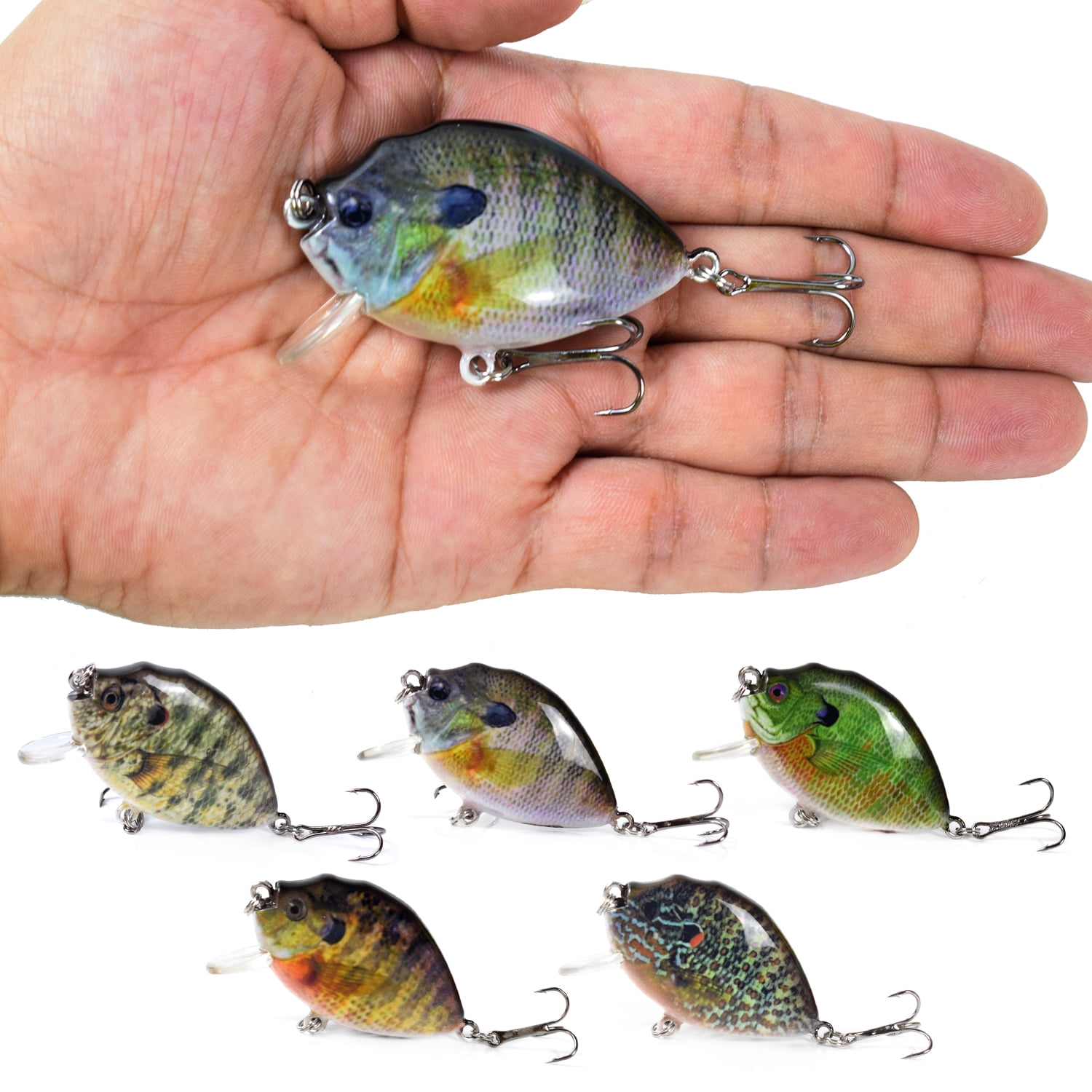 cheapest fishing lure SHINETAO 5PCS Micro Crankbait Lures Set, Lifelike 3D Eyes Hard Bait with Sharp Treble Hooks, Freshwater Saltwater Lures for Bass Trout Perch Walleye Pike, Tackle Box Included : Sports It has mirrored squares along the body of the lure that create flashes of light as it moves through the water I Bought The Cheapest Fishing