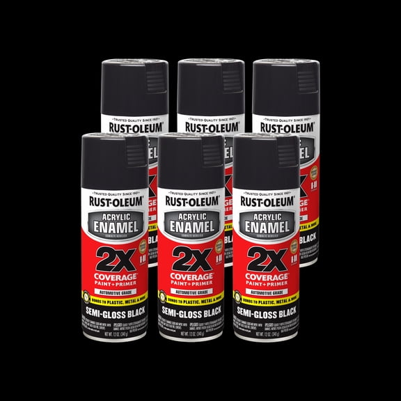 6 Pack, Black, Rust-Oleum Automotive Semi-Gloss Acrylic Enamel 2X Spray Paint-271915, 12 oz