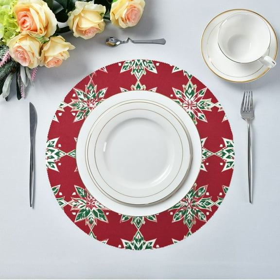 15.4" Round Placemat Set of 1 Polyester Fabric Place Mats Non-Slip Dining Kitchen Table Mats for Kitchen Party Decor Christmas Snowflakes Pattern