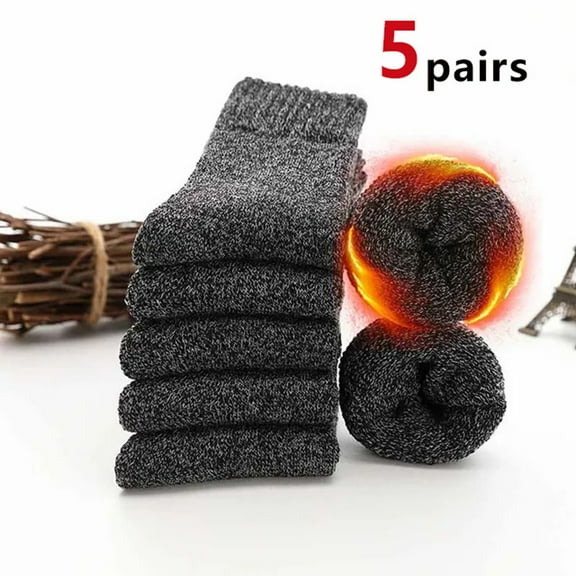 IDALL 5 Pairs Merino Wool Socks for Men, Thick Winter Wool Hiking Socks, Warm Breathable Crew Mens Socks thermal socks for men ski socks men Black (5PC)One Size
