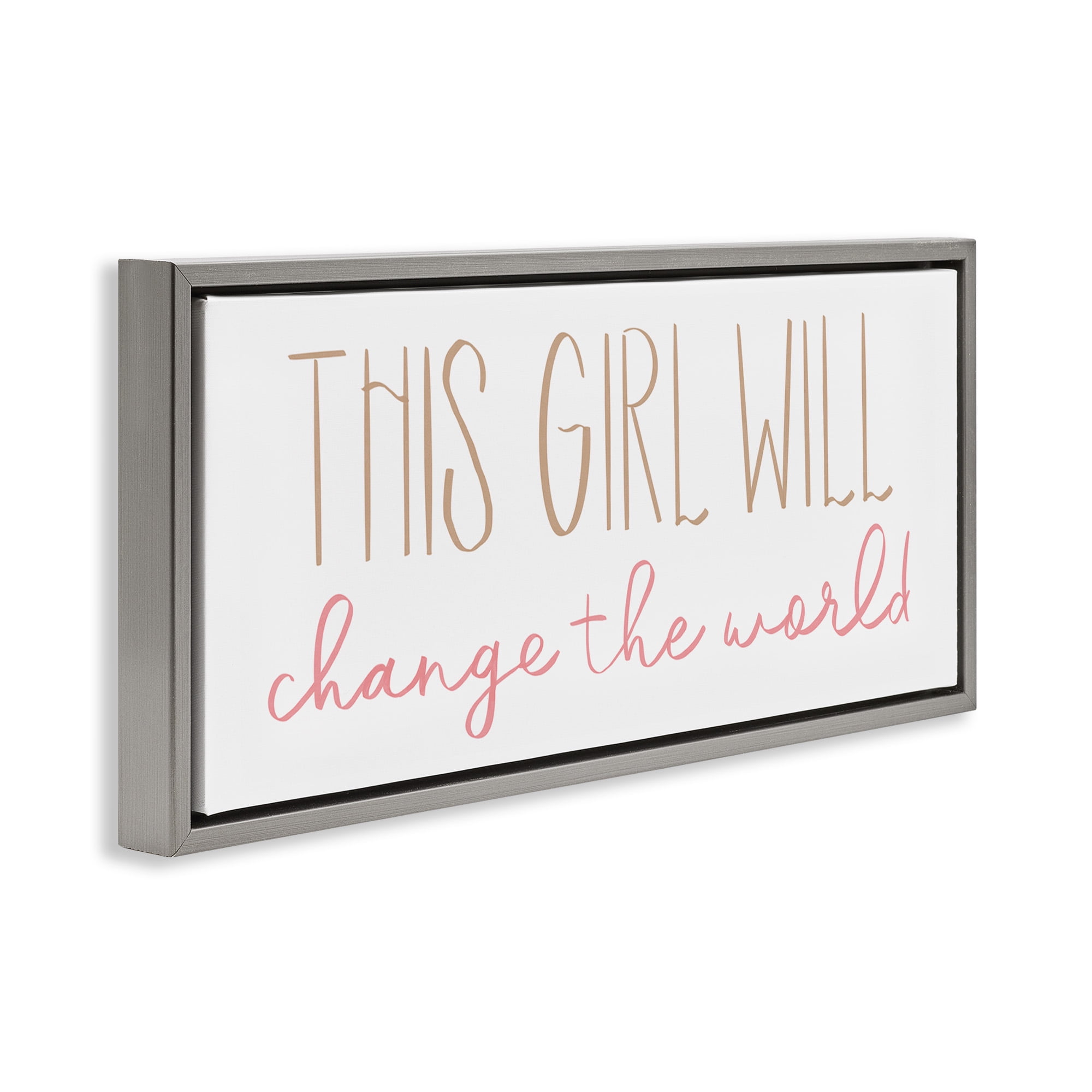 Stupell Industries Girl Power Motivational Phrase Inspirational Painting Gray Floater Framed Canvas Art Print Wall Art, 31 x 14