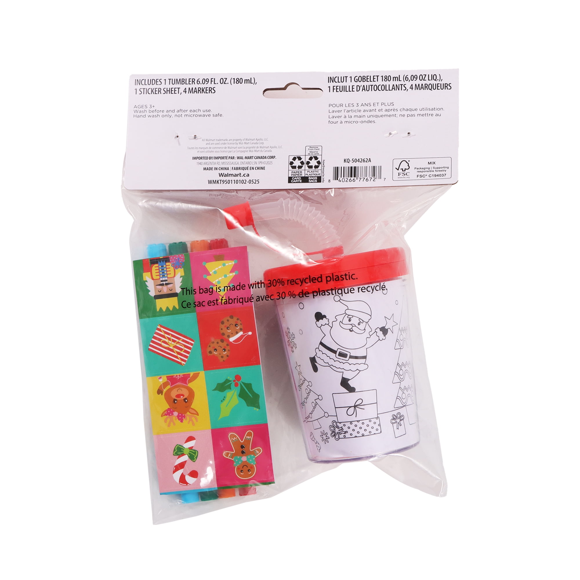 6CT DIY  Red Paint Straw Tumbler, Novelty, with Stickers and Four Markers, Holiday Time, DIY paint set