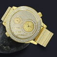 thumbnail image 2 of Men's Full Stainless Steel 2 Time Zone Chronograph 18K Yellow Gold Tone Diamond Dial Luxury Custom Watch 45mm, 2 of 6