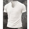 thumbnail image 4 of FRSASU Men's Cotton Linen T-Shirts V-Neck Raw Edge Washed Distressed Shirts Summer Short Sleeve Solid Loose Beach Tee Tops White, 4 of 5