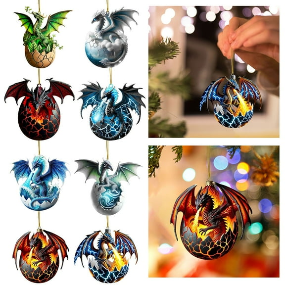 Set of 8 3in Dragon Christmas Tree Hanging Ornament - Acrylic Christmas Hanging Ornament Gothic Holiday Festive Decoration Ornament Car Window Pendant Decor