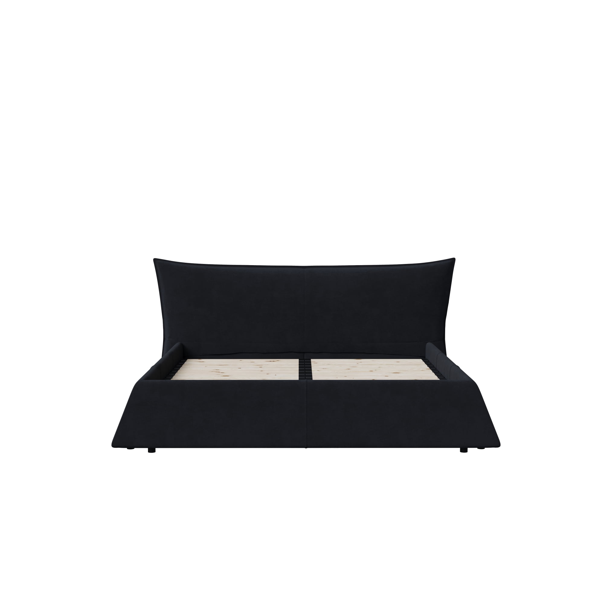 Queen Size Upholstered Platform Bed with Special Shaped Velvet Headboard, Modern Low Profile Bed with Solid Wood Frame and Slats Support for Bedroom
