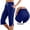 Dark Blue, variant on Women's Solid Color Elastic Waist Casual Capri Pants with Side Pockets for Sports and Leisure