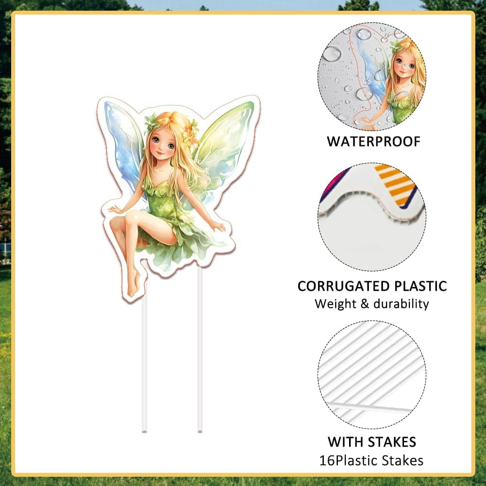 8PCS Fairy Yard Signs Plastic Garden Stakes Baby Shower Party Decoration Lawn Signs Butterfly Fairy Yard Stakes Outdoor Spring Fairy Decorations