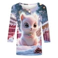 thumbnail image 4 of Ounisa Christmas Shirts for Women Funny Snowflake Squirrel Plus Size 3/4 Sleeve Tops Cute Crewneck Vacation Christmas Tree Shirt, 4 of 5