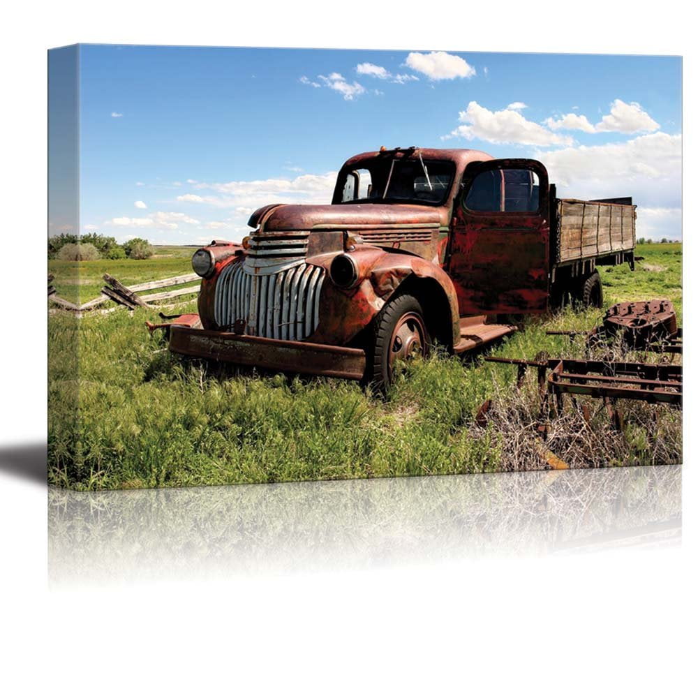 Wall26 Canvas Prints Wall Art Vintage Pickup Truck in a Field