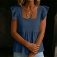 thumbnail image 5 of hlysgo Womens Square Neck Top Ruffle Short Sleeve Palazzo Tops Cute Smocked Babydoll Summer Blouses Navy,2xL, 5 of 6