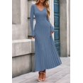 thumbnail image 3 of Vestido PRETTYGARDEN Suéter Plisado Cuello en V Maxi Azul Polvoriento XXL, 3 of 8