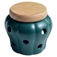 thumbnail image 2 of Mornenjoy Garlic Keeper,Ceramic Macaron Tone Garlic Jar Hollow Pumpkin Garlic Vented Storage Container Garlic Cellar Pot with Bamboo Lid (Teal green), 2 of 7
