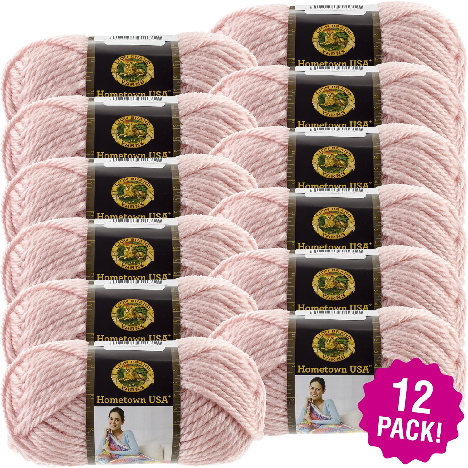 Lion Brand Hometown USA Yarn Providence Pink, Multipack of 12